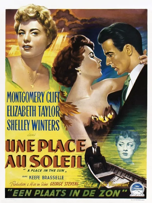 Framed Print : A PLACE IN THE SUN, (aka UNE PLACE AU SOLEIL), top from left: Shelley Winters, Elizabeth Taylor, Montgomery Clift, bottom: Montgomery Cleft (at boat), Shelley Winters, 1951 Framed Print : A PLACE IN THE SUN, (aka UNE PLACE AU SOLEIL), top from left: Shelley Winters, Elizabeth Taylor, Montgomery Clift, bottom: Montgomery Cleft (at boat), Shelley Winters, 1951
