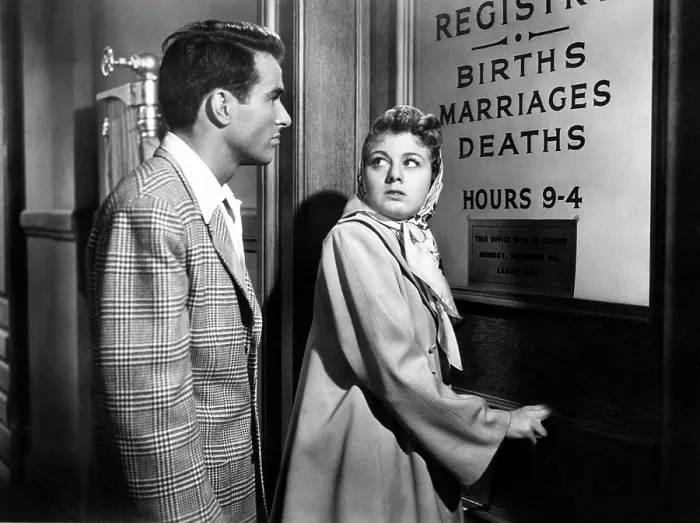 Framed Print : A PLACE IN THE SUN, Montgomery Clift, Shelley Winters, 1951, license bureau