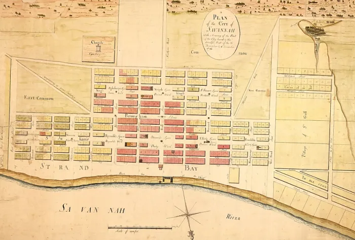 Framed Print : A plan of the city of Savannah : with a drawing of the part of the city burnt in the dreadful fires of the 26 November & 6 December, 1796. Manuscript map. 1796 Framed Print : A plan of the city of Savannah : with a drawing of the part of the city burnt in the dreadful fires of the 26 November & 6 December, 1796. Manuscript map. 1796