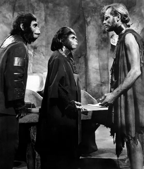 Framed Print : PLANET OF THE APES, from left, Roddy McDowall, Kim Hunter, Charlton Heston, 1968, TM and Copyright 20th Century Fox Film Corp. All rights reserved