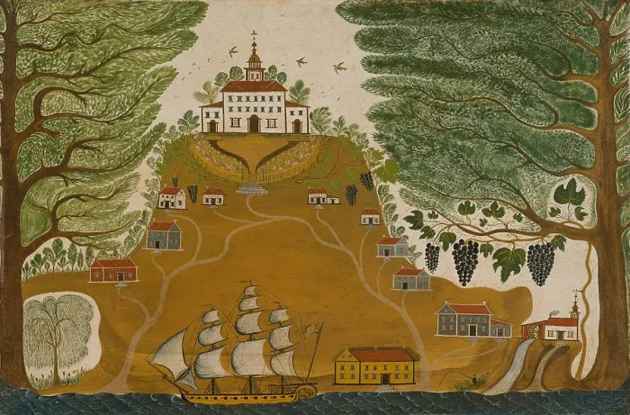 Framed Print : The Plantation, is a folk painting by an unknown artist, ca. 1825. In this symmetrically depicted plantation, the manor house is at top center, as if on a steep hill Framed Print : The Plantation, is a folk painting by an unknown artist, ca. 1825. In this symmetrically depicted plantation, the manor house is at top center, as if on a steep hill