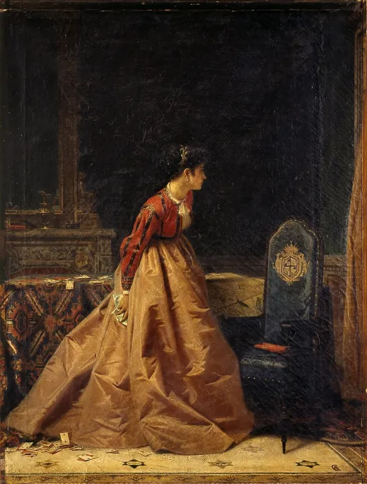 Framed Print : Playing Cards, by Antonio Barzaghi Cattaneo, before 1868, 19th Century, oil on canvas, 73, 5 x 96 cm - Italy, Lombardy, Milan, Brera Collection. Whole artwork view