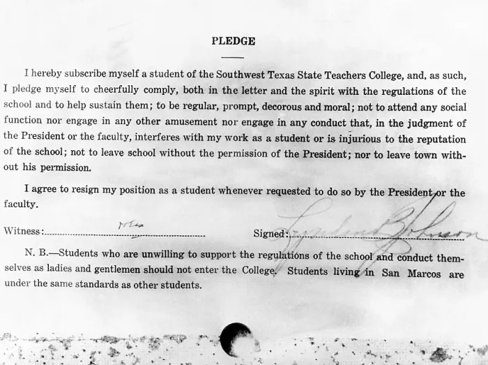 Framed Print : Pledge of good conduct signed by Lyndon Johnson when he entered Southwest Texas State College in 1927. (CSU_ALPHA_764) CSU Archives / Everett Collection