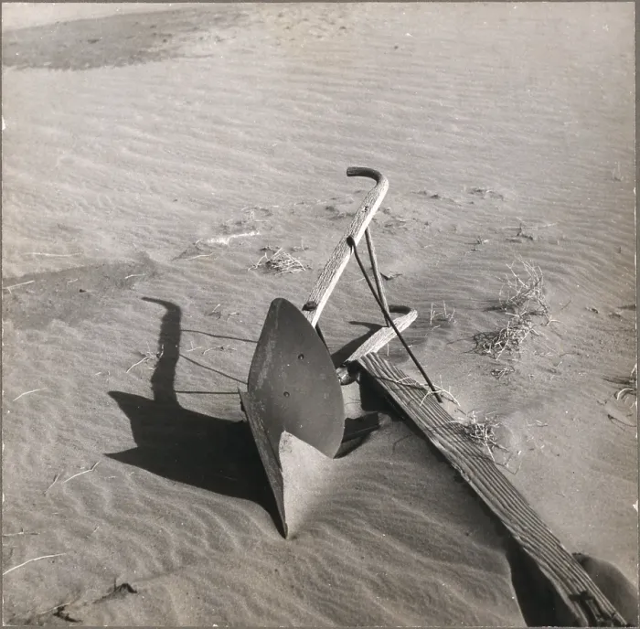 Framed Print : Plow covered by sand, Cimarron County, Oklahoma, by Arthur Rothstein, circa 1936