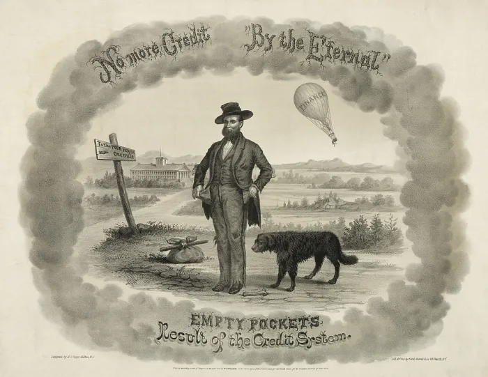Framed Print : Empty pockets, Result of the Credit System, attacked the use of credit rather than cash Framed Print : Empty pockets, Result of the Credit System, attacked the use of credit rather than cash
