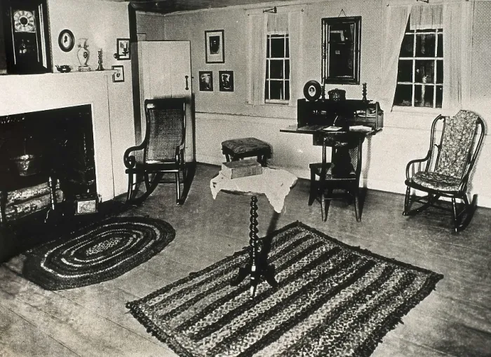 Framed Print : POE, Edgar Allan (1809-1849). Interior of Poe's cottage in Fordham, currently situated in New York's Bronx. AISA / Everett Collection**US SALES ONLY** Framed Print : POE, Edgar Allan (1809-1849). Interior of Poe's cottage in Fordham, currently situated in New York's Bronx. AISA / Everett Collection**US SALES ONLY**