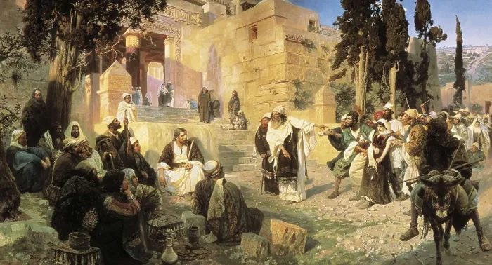 Framed Print : POLENOV, Vassili Dmitrievich (1844-1927). Christ and the Woman Taken in Adultery. 1888. Illustration of the Book of Saint John 8, 1-9. Oil on canvas. RUSSIA. Saint Petersburg