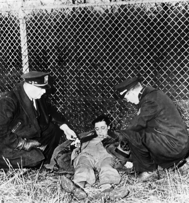 Framed Print : Police next the to dead body of Frank The Enforcer Nitti