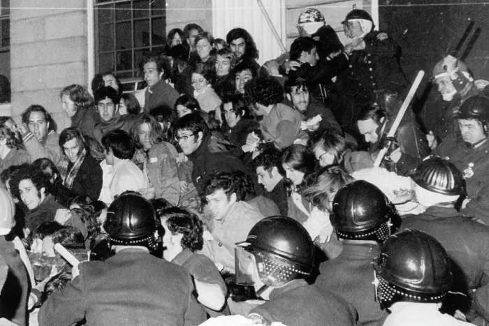 Framed Print : Police invading Harvard Yard at Harvard University, in Cambridge, Massachusetts, after students protested on-campus military training, April 10, 1969