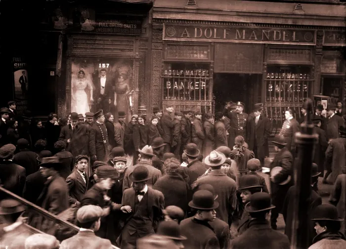 Framed Print : Police keep order during a run on the Adolf Mandel Bank on New York City's Lower East Side. February 16, 1912 Framed Print : Police keep order during a run on the Adolf Mandel Bank on New York City's Lower East Side. February 16, 1912