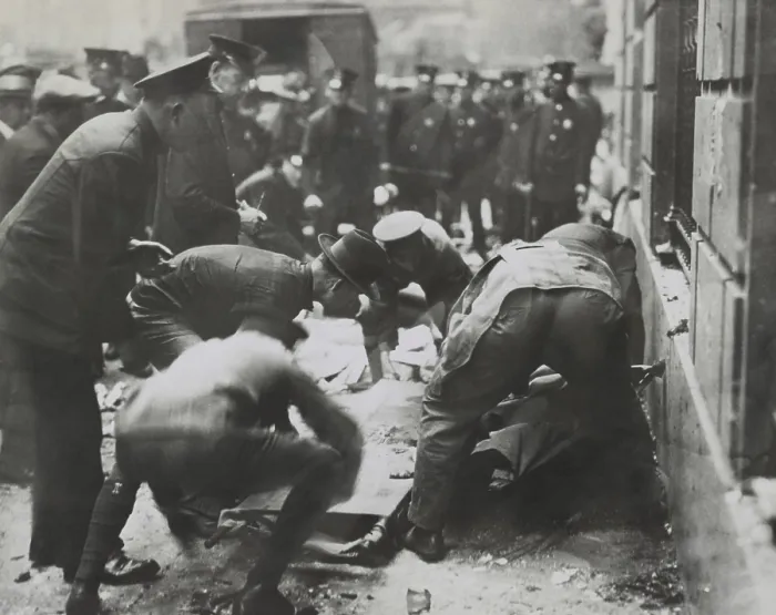 Framed Print : Police removing rubble to reach bodies after the Wall St. Bombing, Sept. 16, 1920, New York City. (BSLOC_2015_17_239) Framed Print : Police removing rubble to reach bodies after the Wall St. Bombing, Sept. 16, 1920, New York City. (BSLOC_2015_17_239)