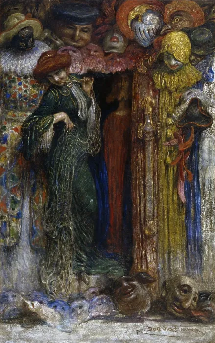 Framed Print : Policy, a Merchant of Masks, by Angelo Dall'Oca Bianca, 1905, 20th Century, oil on canvas - Italy, Veneto, Verona, Civic Collection of Modern Art. Whole artwork view Framed Print : Policy, a Merchant of Masks, by Angelo Dall'Oca Bianca, 1905, 20th Century, oil on canvas - Italy, Veneto, Verona, Civic Collection of Modern Art. Whole artwork view