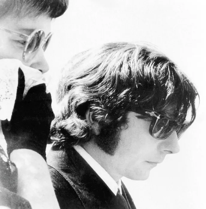 Framed Print : Polish film director Roman Polanski (right), leaving the funeral of his murdered wife, Sharon Tate, California, August 13, 1969.. Courtesy: CSU Archives / Everett Collection Framed Print : Polish film director Roman Polanski (right), leaving the funeral of his murdered wife, Sharon Tate, California, August 13, 1969.. Courtesy: CSU Archives / Everett Collection