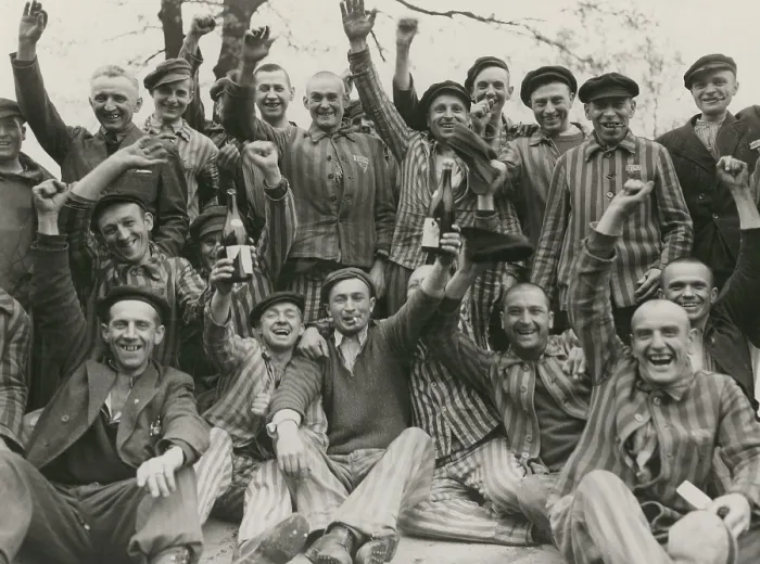 Framed Print : Polish prisoners toast their liberation from the Dachau concentration camp Framed Print : Polish prisoners toast their liberation from the Dachau concentration camp