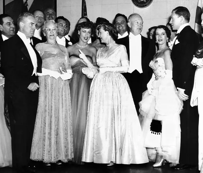 Framed Print : Political and entertainment celebrities at the 1953 Eisenhower inaugural celebrations. L-R: Guy Lombardo, Fred Waring, Mrs