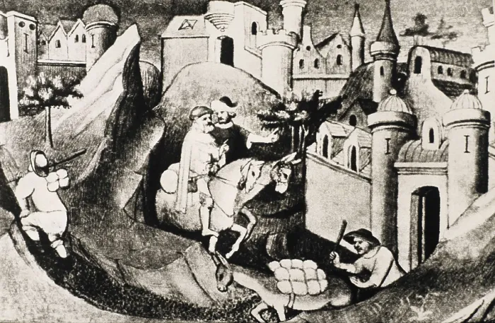 Framed Print : Polo, Marco (1254-1324). 'Book of World Wonders', manuscript edition in French (14th c.). The city of Pekin. Gothic art. Miniature Painting. FRANCE. Paris