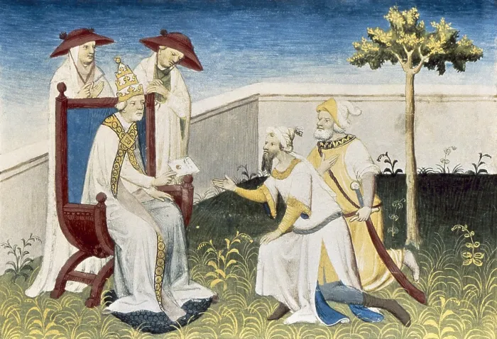Framed Print : Polo, Marco (1254-1324). Venetian traveller. French handwriting edition (14th c.). Meeting between the brothers Mateo and Niccol Polo and the Pope Gregory X Framed Print : Polo, Marco (1254-1324). Venetian traveller. French handwriting edition (14th c.). Meeting between the brothers Mateo and Niccol Polo and the Pope Gregory X