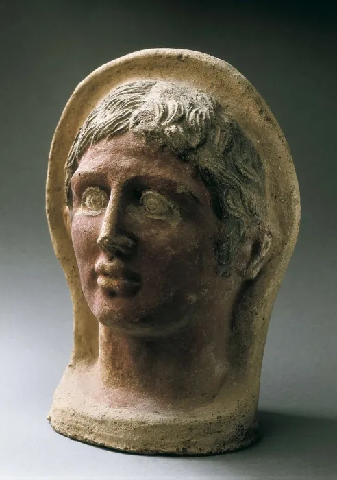 Framed Print : Polychrome head of a woman. 4th c. BC. Classical Greek art. Sculpture. ITALY. Crotone. Provincial Museum of Contemporary Art. AISA / Everett Collection**US SALES ONLY**