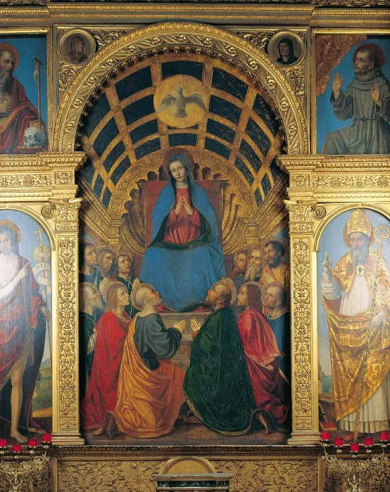 Framed Print : Polyptich of the Pentecost, by Ambrogio da Fossano also known as Bergognone, 1507, 16th century, board - Italy, Lombardy, Bergamo, Church of the Holy Spirit. Detail