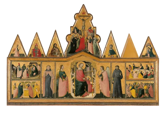 Framed Print : Polyptych, Madonna, Saints and Scenes from the Life of Christ, by Giovanni Baronzio, 1345, 14th Century, tempera on panel, cm 143 x 221 - Italy, Marche, Pesaro Urbino, Urbino Framed Print : Polyptych, Madonna, Saints and Scenes from the Life of Christ, by Giovanni Baronzio, 1345, 14th Century, tempera on panel, cm 143 x 221 - Italy, Marche, Pesaro Urbino, Urbino