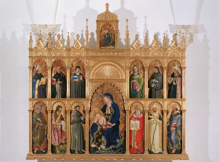 Framed Print : Polyptych of Saint Donato, by Antonio Alberti da Ferrara, 1439, 15th Century, tempera on panel, cm 260 x 270 - Italy, Marche, Pesaro Urbino, Urbino, Marche National Gallery Framed Print : Polyptych of Saint Donato, by Antonio Alberti da Ferrara, 1439, 15th Century, tempera on panel, cm 260 x 270 - Italy, Marche, Pesaro Urbino, Urbino, Marche National Gallery