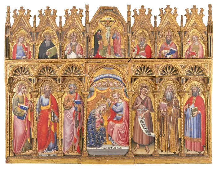 Framed Print : Polyptych, by Simone dei Crocifissi, 1385 - 1390, 14th Century, tempera on panel, cm 142, 5 x 186, 5 - Italy, Emilia Romagna, Bologna, National Picture Gallery