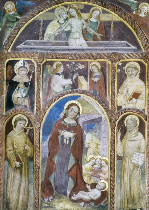 Framed Print : Polyptych, by Unknown Artist of the Lombard School, 15th Century, fresco with clay frame - Italy, Lombardy, Castiglione d'Adda, Church of Saint Bernardino. Whole artwork view