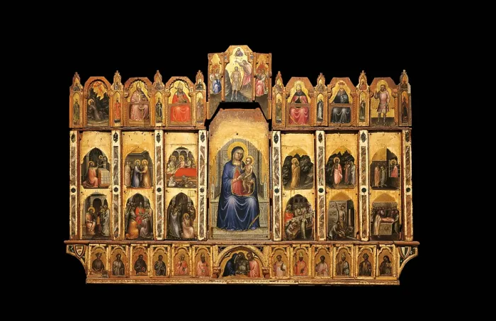 Framed Print : Polyptych with Virgin Enthroned and Child, Stories of the Baptist, Saints and Blessed, by Giusto Padovano Giusto de Menabuoi, 1376 - 1378, 14th Century, panel, - Italy, Veneto