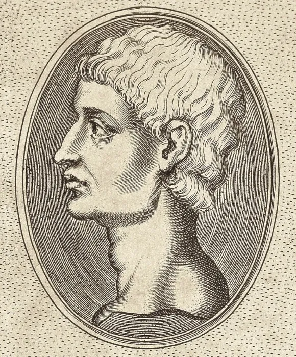Framed Print : POMPEY The Great (106-48 BC). Bust of Pompey included in the book 'Illustrium imagines' (1606). Engraving. SPAIN. Madrid. National Library