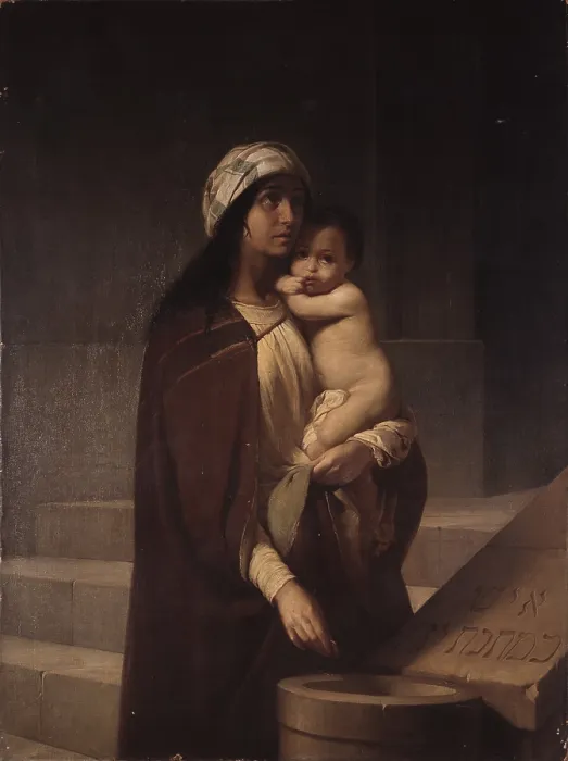 Framed Print : The poor widow's mite, by Raffaele Casnedi, 1854, 19th Century, oil on canvas, 158, 5 x 118 cm - Italy, Lombardy, Milan, Brera Collection. Whole artwork view