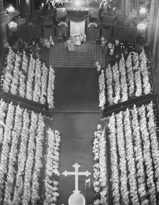 Framed Print : Pope Pius XII at Proclamation of the Dogma of the Assumption of the Virgin Mary into Heaven. Dec. 4, 1950, St. Peter's Basilica