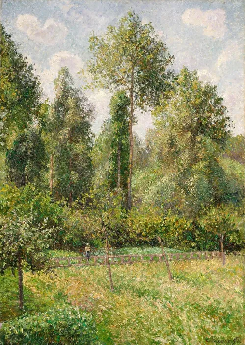 Framed Print : Poplars, Eragny, by Camille Pissarro, 1895, French impressionist painting, oil on canvas