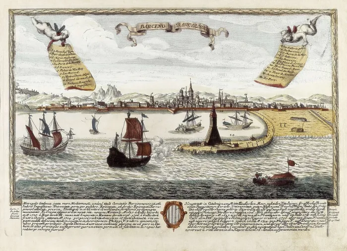 Framed Print : Port of Barcelona at the second half of 18th c. Engraving. SPAIN. Barcelona. Barcelona City History Museum. AISA / Everett Collection**US SALES ONLY**