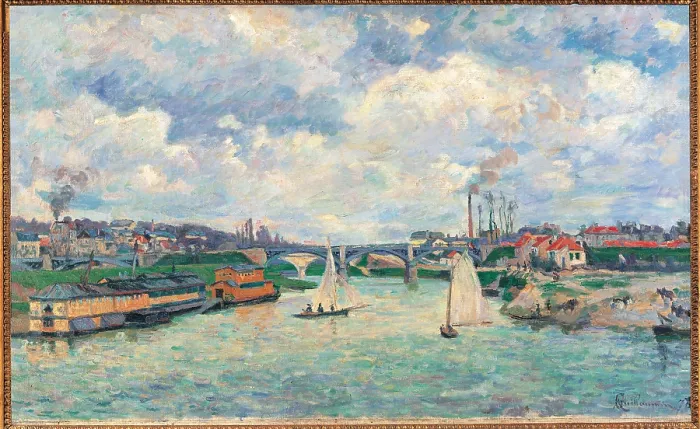 Framed Print : The Port at Charenton, by Jean-Baptiste-Armand Guillaumin, 1878, 19th Century, oil on canvas, cm 61 x 100 - France, Ile de France, Paris, Muse dOrsay. All