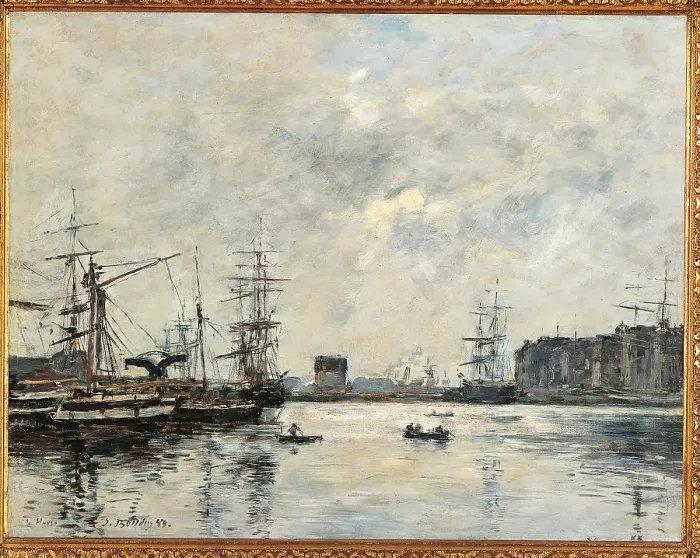 Framed Print : The Port of Le Havre (Dock of La Barre), by Eugne Boudin, 1888, 19th Century, oil on canvas, cm 32 x 41 - France, Ile de France, Paris, Muse dOrsay. All