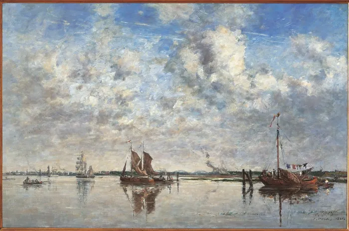 Framed Print : The Port of Rotterdam, by Eugne Boudin, 1881, 19th Century, oil on canvas, cm 85 x 128 - France, Ile de France, Paris, Muse dOrsay. All