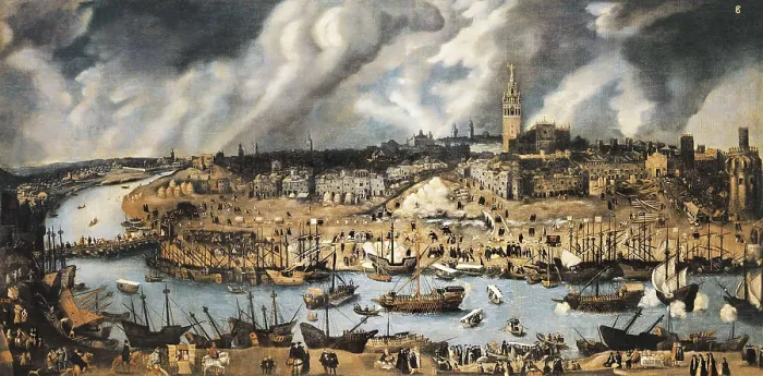 Framed Print : The Port of Sevilla. end 16th c. Renaissance art. Oil on canvas. SPAIN. Madrid. America's Museum. AISA / Everett Collection**US SALES ONLY** Framed Print : The Port of Sevilla. end 16th c. Renaissance art. Oil on canvas. SPAIN. Madrid. America's Museum. AISA / Everett Collection**US SALES ONLY**