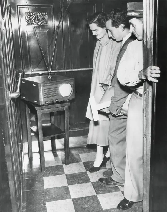 Framed Print : Portable television in a New York City elevator, Oct. 5, 1949