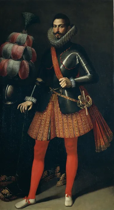 Framed Print : Portait of a Capitain in Courtly Clothes, by Unknown Flemish artist, 17th Century, oil on canvas - Italy, Emilia Romagna, Piacenza, Civic Collections of Palazzo Farnese