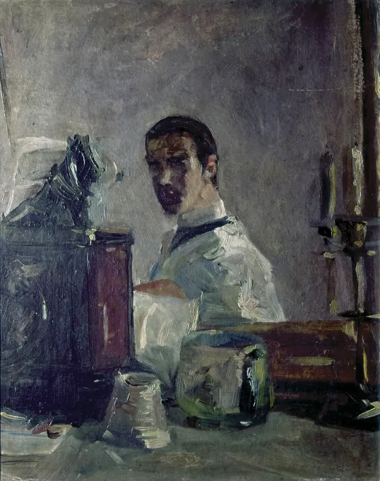 Framed Print : Portait of Lautrec in front of a mirror (Portrait de Lautrec devant une glace), by Henri de Toulouse-Lautrec, 1880, 19th Century, oil on cardboard, 40 x 32 cm - France, Albi