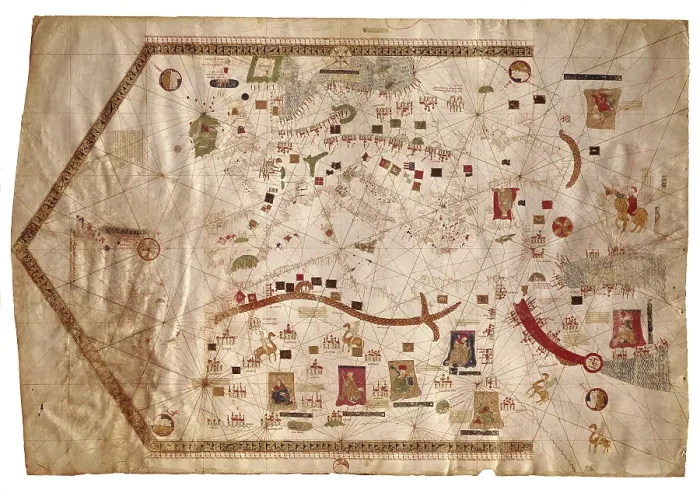 Framed Print : Portolan chart of the Mediterranean sea (1439) of Gabriel de Vallseca. It belonged to Amerigo Vespucci. SPAIN. Barcelona. Barcelona Maritime Museum