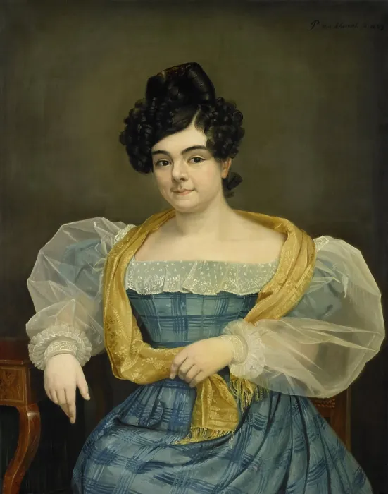 Framed Print : Portrait of Adriana Johanna van Wijck, Wife of Johannes Ploos van Amstel, by Petrus van Schendel, 1829, Dutch painting, oil on canvas (BSLOC_2016_2_51)