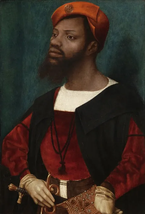 Framed Print : Portrait of an African Man (Christophle le More), by Jan Jansz Mostaert, c. 1525-30, Netherlandish painting, oil on panel