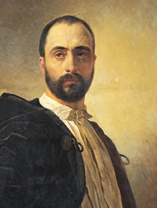 Framed Print : Portrait of Angelo Tittoni, by Karl Pavlovic Brjullov (or Brullov), 1850 about, 19th Century, oil on canvas, cm 126 x 76 - Italy, Lazio, Rome, Private Collection. Detail