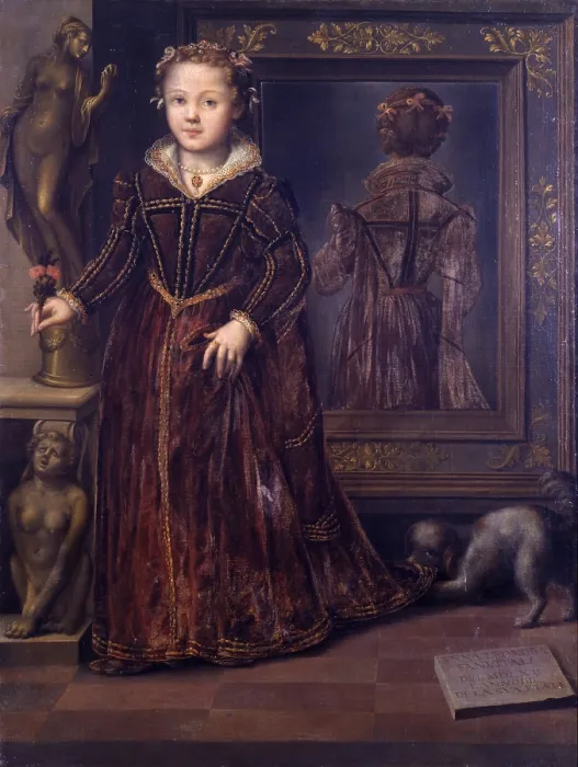 Framed Print : Portrait of Anna Eleanor Sanvitales aged four (Ritratto di Anna Eleonora Sanvitale all'et di quattro anni), by Giuseppe Mazzola Bedoli, 1563 - 1564, 16th century