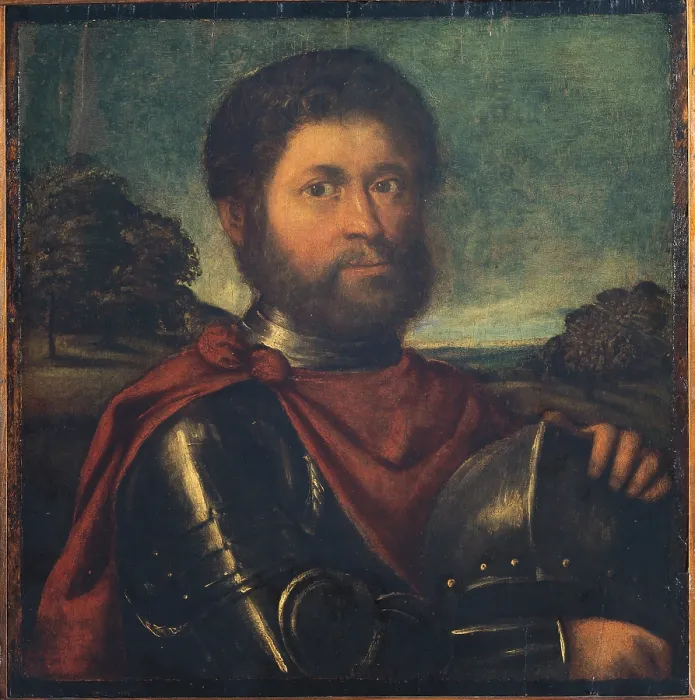 Framed Print : Portrait of Armed Man, attributed to Polidoro da Lanciano, 1515 - 1565, 16th Century, oil on canvas - Italy, Lombardy, Milan, Castello Sforzesco, Civic Collections of Ancient Art