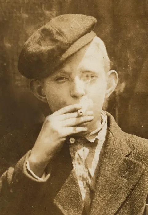 Framed Print : Portrait of a boy smoking, original caption: A.M. Monday, newsies at Skeeter's branch They were all smoking. St