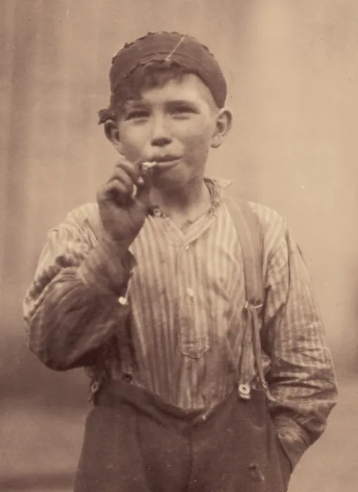 Framed Print : Portrait of a boy smoking, original caption: John Tidwell, a Cotton Mill Product. Doffer in Avondale Mills