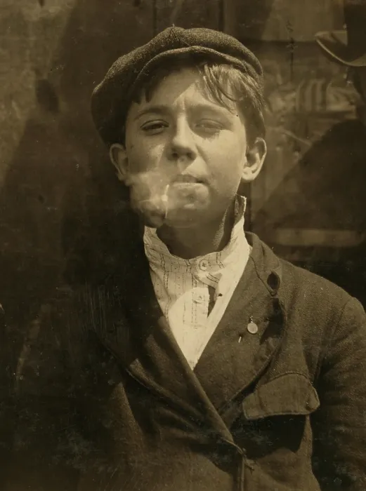Framed Print : Portrait of a boy smoking a pipe, original caption: A.M. Monday, newsies at Skeeter's branch They were all smoking. St