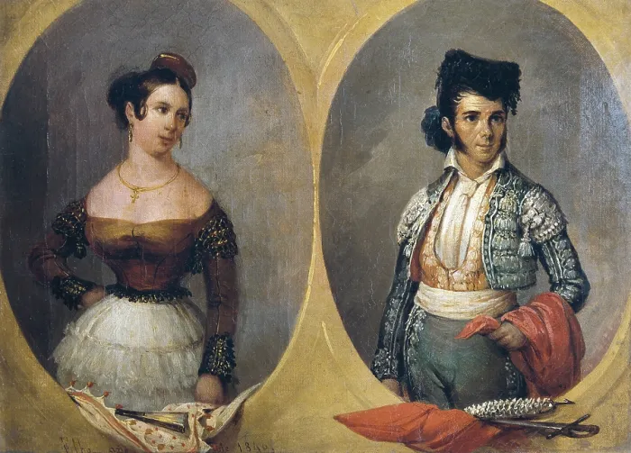 Framed Print : Portrait of bullfighter Francisco Montes Reina, nicknamed 'Paquiro' (1805-1851) and his wife. Oil on canvas. PERU. Lima. Taurine Art Museum